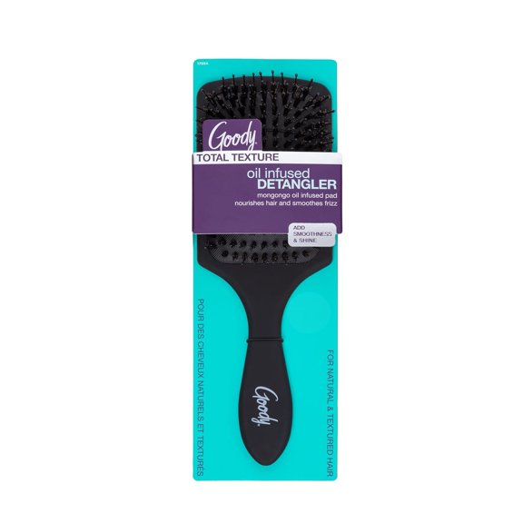 Total Texture Mongongo Oil Brush - Oil Infused Detangler Adds Luster and Shine and Protects Hair - Pain-Free Hair Accessories for Women and Girls - Durable for Everyday Use - Black