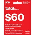 thumbnail image 1 of Total by Verizon $60 No-Contract Single-Device Unlimited Talk, Text & Data Plan + 20GB Hotspot Data + Int'l Calling & Disney+ e-PIN Top Up (Email Delivery), 1 of 9
