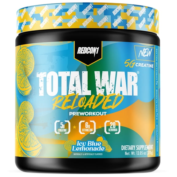 Total War Reloaded Icy Blue Lemonade Preworkout plus Creatine (20 serve)