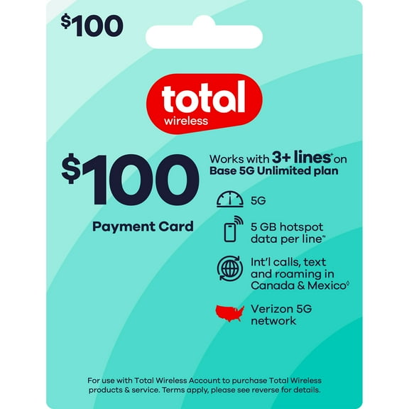 Total Wireless $100 Payment Card e-PIN Top Up (Email Delivery)