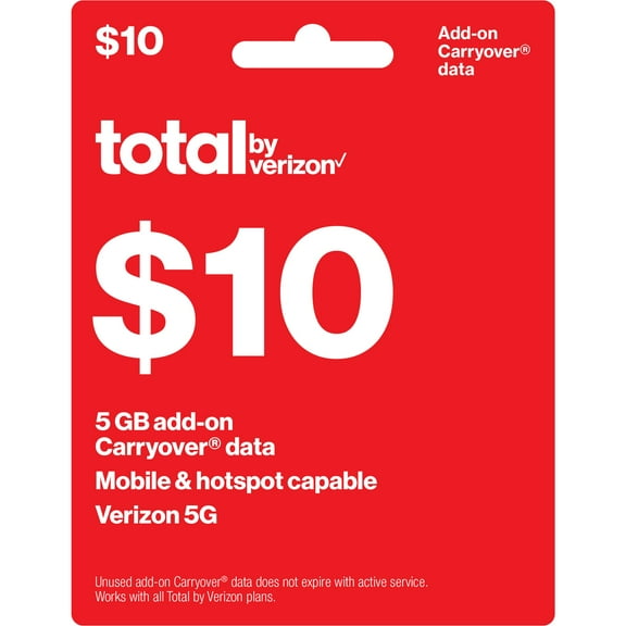Total by Verizon $10 Add-On Carryover Data Card (5GB) Direct Top Up