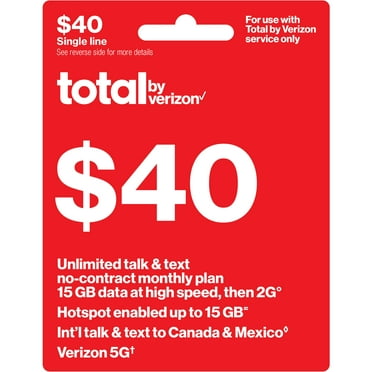 Total by Verizon (formerly Total Wireless) $35 Unlimited Talk & Text Single Device 30-Day Prepaid Plan (11GB at High Speeds) + 5GB of Mobile Hotspot Direct Top Up