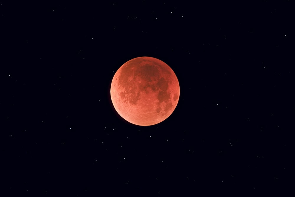 Total lunar eclipse taken near Calgary Alberta Canada Canvas Art - Alan DyerStocktrek Images (18 x 12)