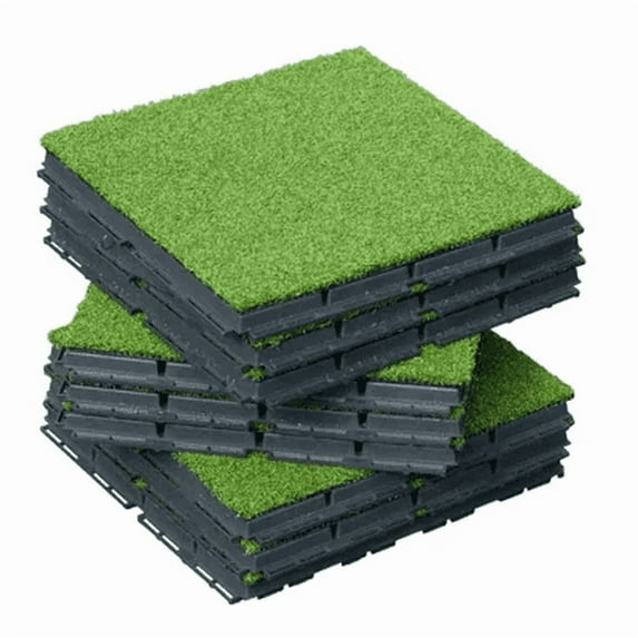 TOTAL Outdoor Living Patio Deck Tiles, 9 pieces per pack, 12.22 x 12.22 in Composite Interlocking Decking Tile, Four Slat Plastic Outdoor Flooring, Green