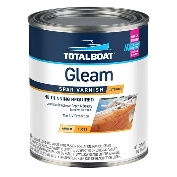 TotalBoat - 409314 Gleam Marine Spar Varnish, Gloss and Satin Polyurethane Finish for Wood, Boats and Outdoor Furniture (Clear Gloss Quart)