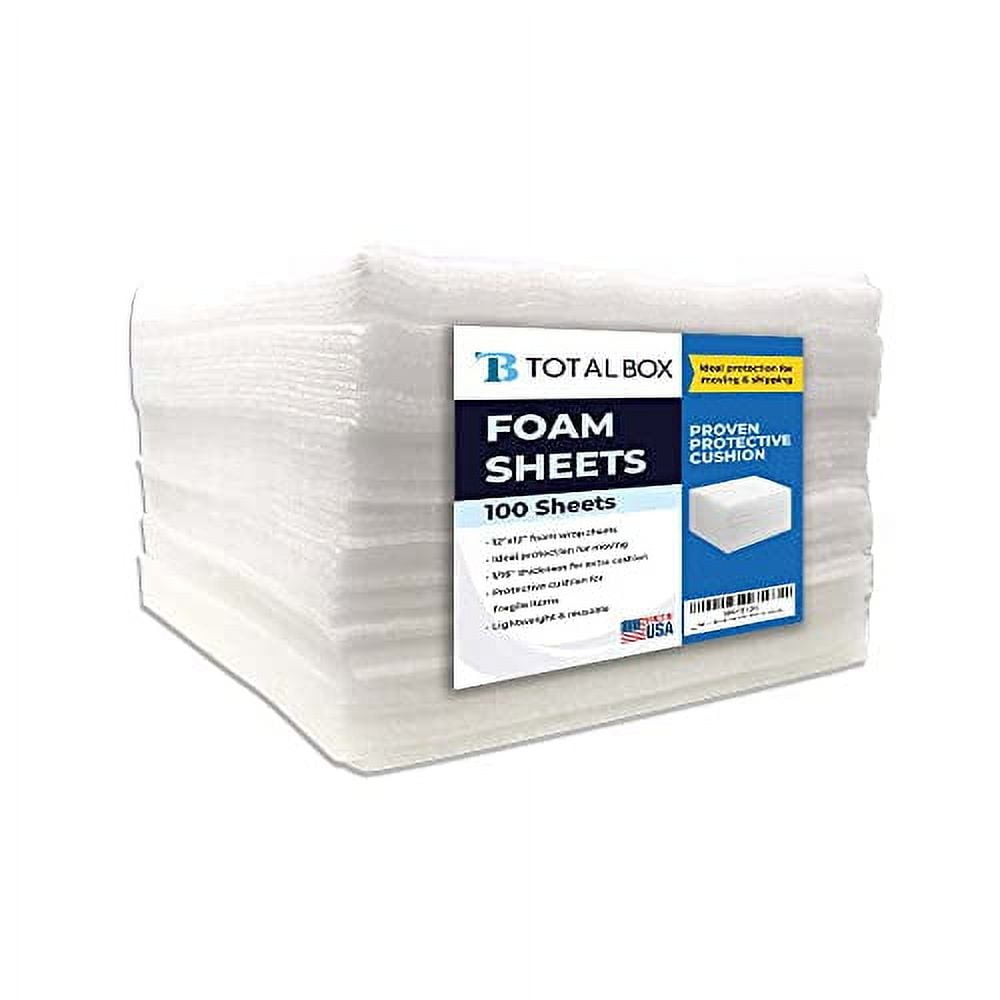 TotalBox 100 Pack Foam Sheet 12" x 12" x 1/16" Foam Cushioning for