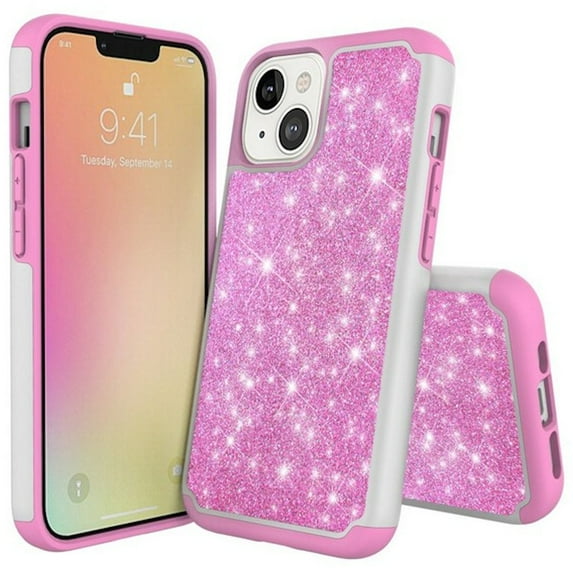 TotalDefense Glitter Hybrid Case for iPhone 13 - Pink White