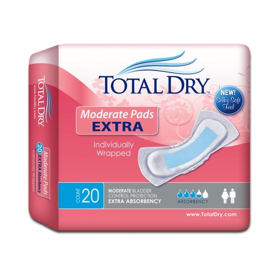TotalDry Female Incontinent Pad Contoured 11" L SP1562, Moderate Extra, 20 Ct