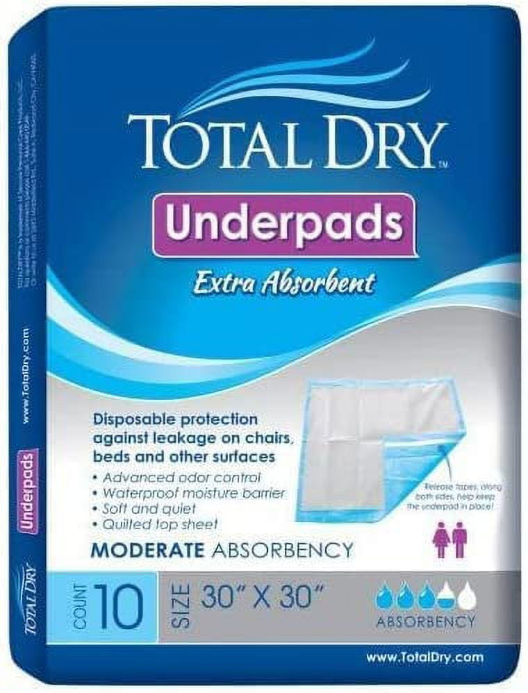 TotalDry Incontinence Bed Pads Disposable Underpads for Beds, Chairs