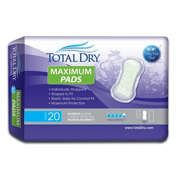 TotalDry Maximum Pads, Moderate Absorbency (CS/180)
