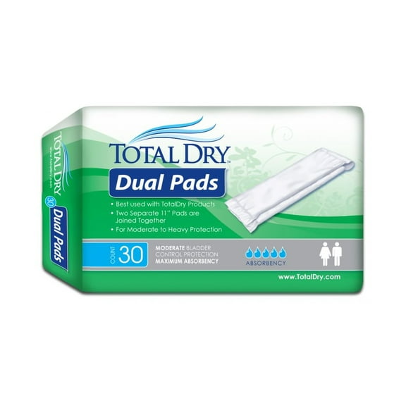 TotalDry Unisex Incontinence Liner Dual Pad 11" L SP1911, Maximum, 30 Ct
