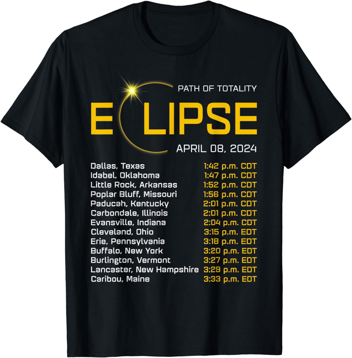 Totality Path 2024 Eclipse Map Total Eclipse Astronomy Cotton TShirt