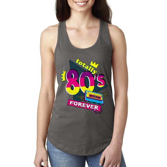 Totally 80's Forever Vintage Ladies Racerback Tank Top, Dark Grey, Small