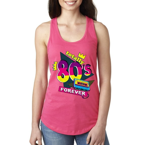 Totally 80's Forever Vintage Ladies Racerback Tank Top, Hot Pink, Large