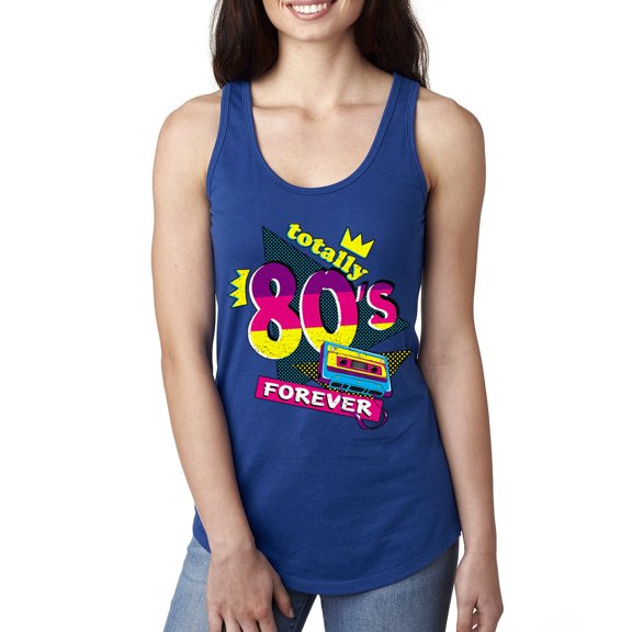 Totally 80's Forever Vintage Ladies Racerback Tank Top, Royal, Medium