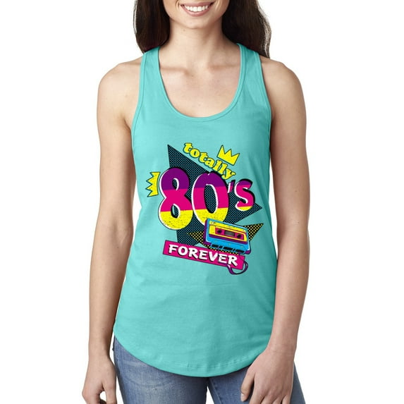 Totally 80's Forever Vintage Ladies Racerback Tank Top, Tahiti Blue, Large