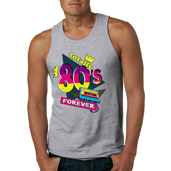 Totally 80's Forever Vintage Mens Graphic Tank Top, Heather Grey, Small