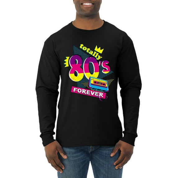 Totally 80's Forever Vintage Mens Long Sleeve Shirt, Black, Medium