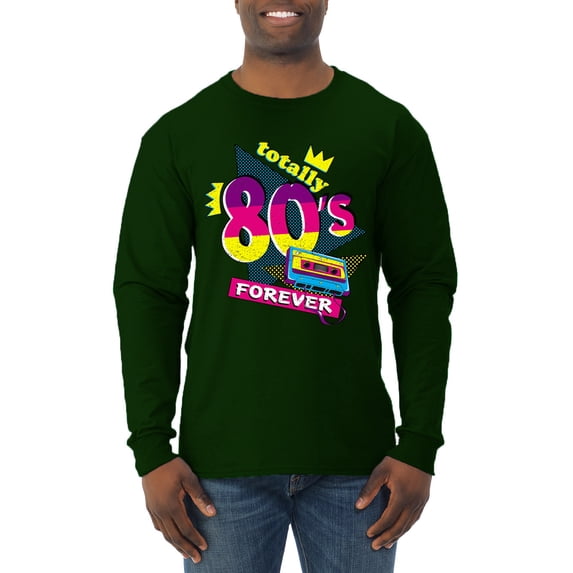 Totally 80's Forever Vintage Mens Long Sleeve Shirt, Forest Green, Small