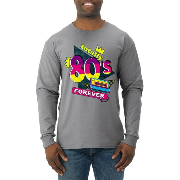 Totally 80's Forever Vintage Mens Long Sleeve Shirt, Heather Grey, Large