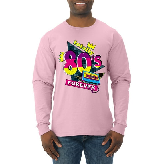 Totally 80's Forever Vintage Mens Long Sleeve Shirt, Light Pink, Large