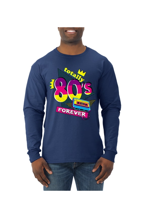 Totally 80's Forever Vintage Mens Long Sleeve Shirt, Navy, X-Large