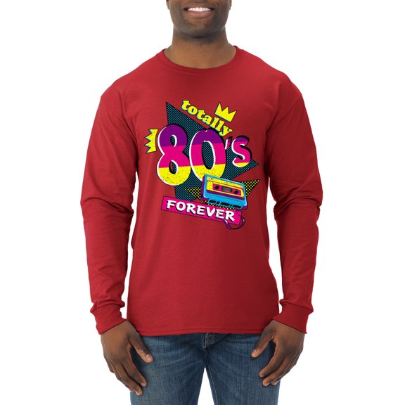 Totally 80's Forever Vintage Mens Long Sleeve Shirt, Red, Medium