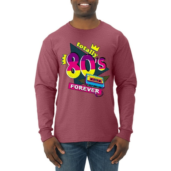 Totally 80's Forever Vintage Mens Long Sleeve Shirt, Vintage Heather Red, Small