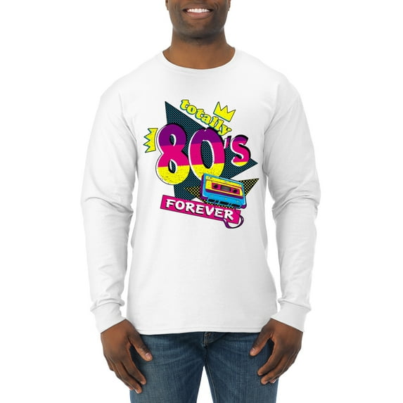 Totally 80's Forever Vintage Mens Long Sleeve Shirt, White, XX-Large