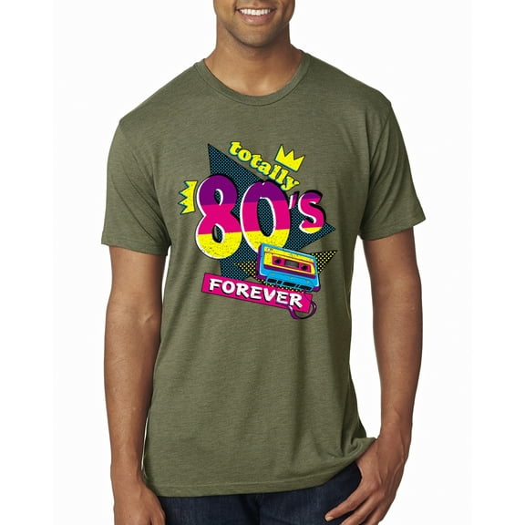 Totally 80's Forever Vintage Mens Premium Tri Blend T-Shirt, Military Green, X-Large