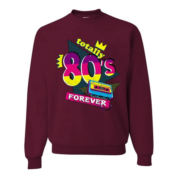 Totally 80's Forever Vintage Unisex Crewneck Graphic Sweatshirt, Maroon, 3X-Large