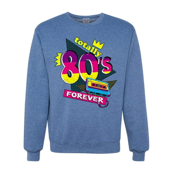 Totally 80's Forever Vintage Unisex Crewneck Graphic Sweatshirt, Vintage Heather Blue, X-Large