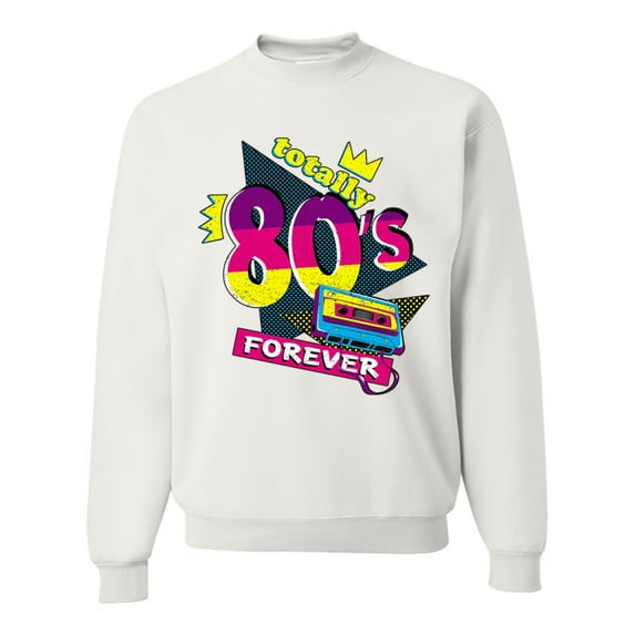 Totally 80's Forever Vintage Unisex Crewneck Graphic Sweatshirt, White, X-Large