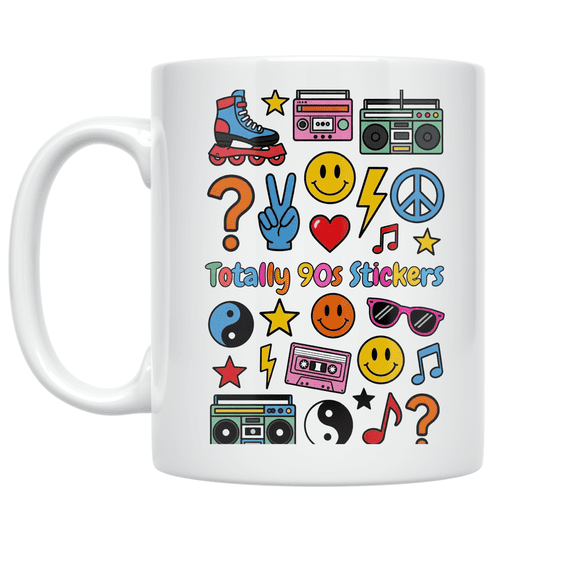 Totally 90s Stickers Collage - 90s Kids - 11 oz Ceramic Coffee Mug