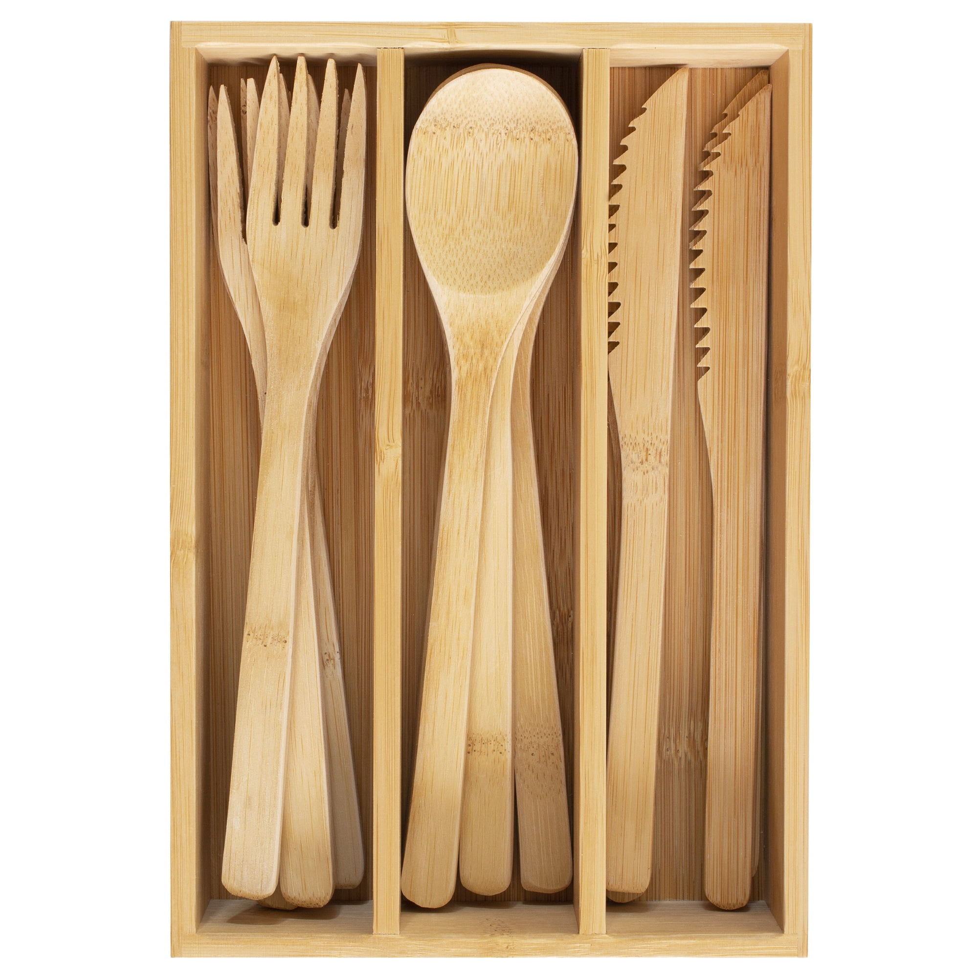 Eco-Friendly Bamboo Flatware Set with Portable Storage Case