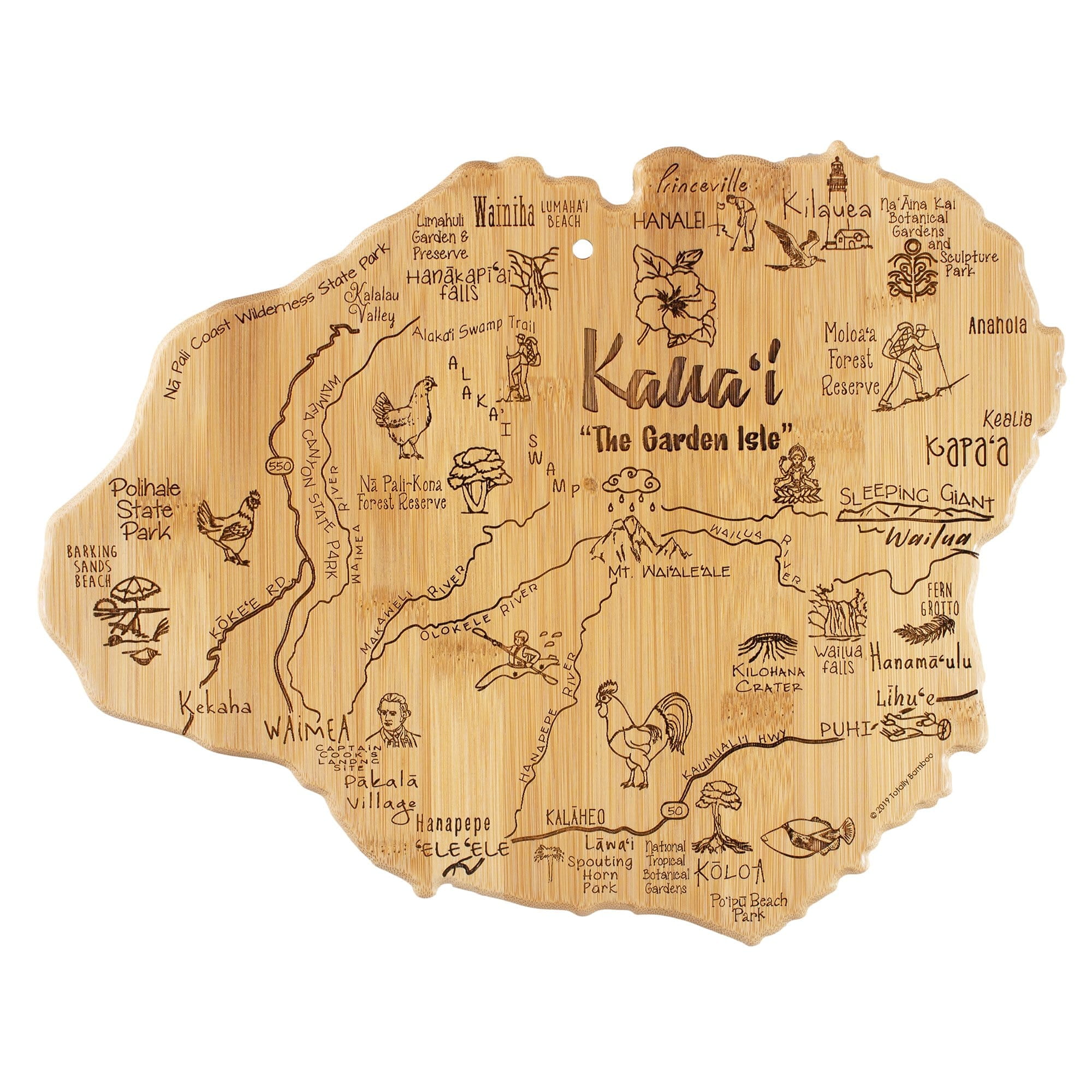 Kauai Shaped Bamboo Cutting and Serving Board