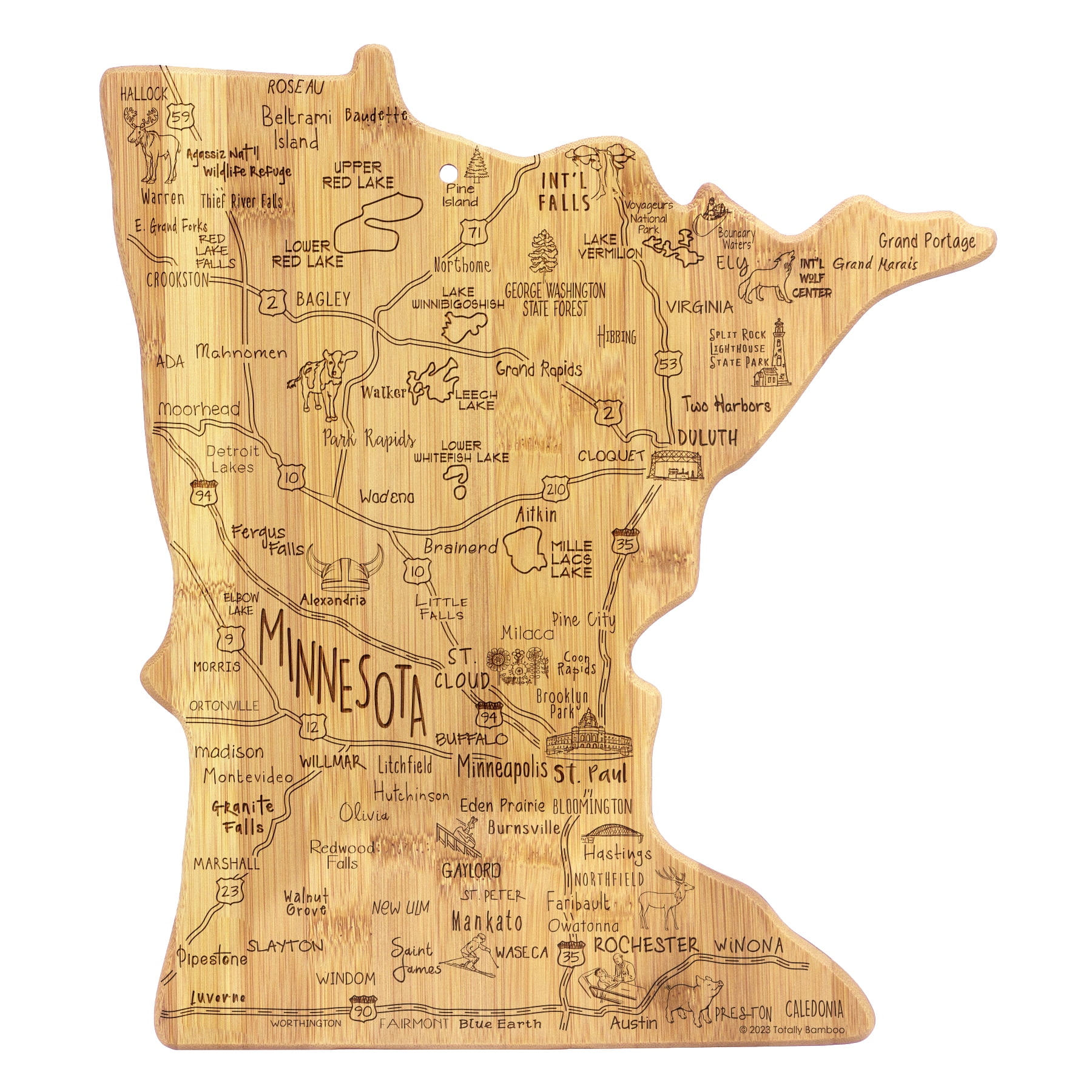 Minnesota Shaped Bamboo Cutting and Serving Board with Laser Engraving