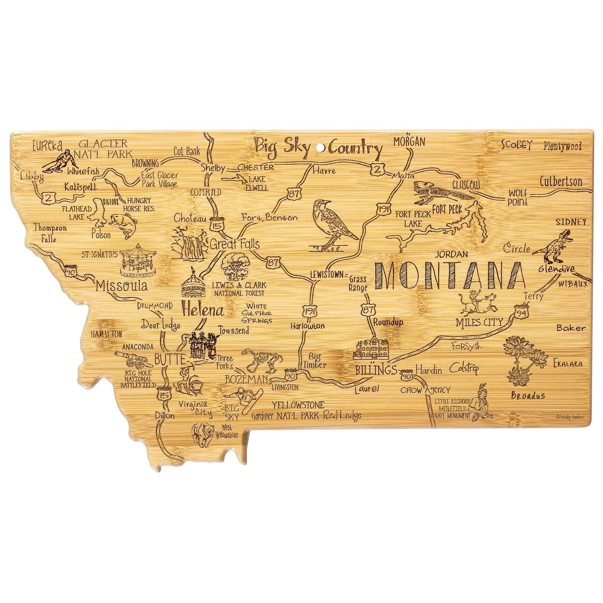 Montana State Shaped Bamboo Cutting Board with Engraved Design