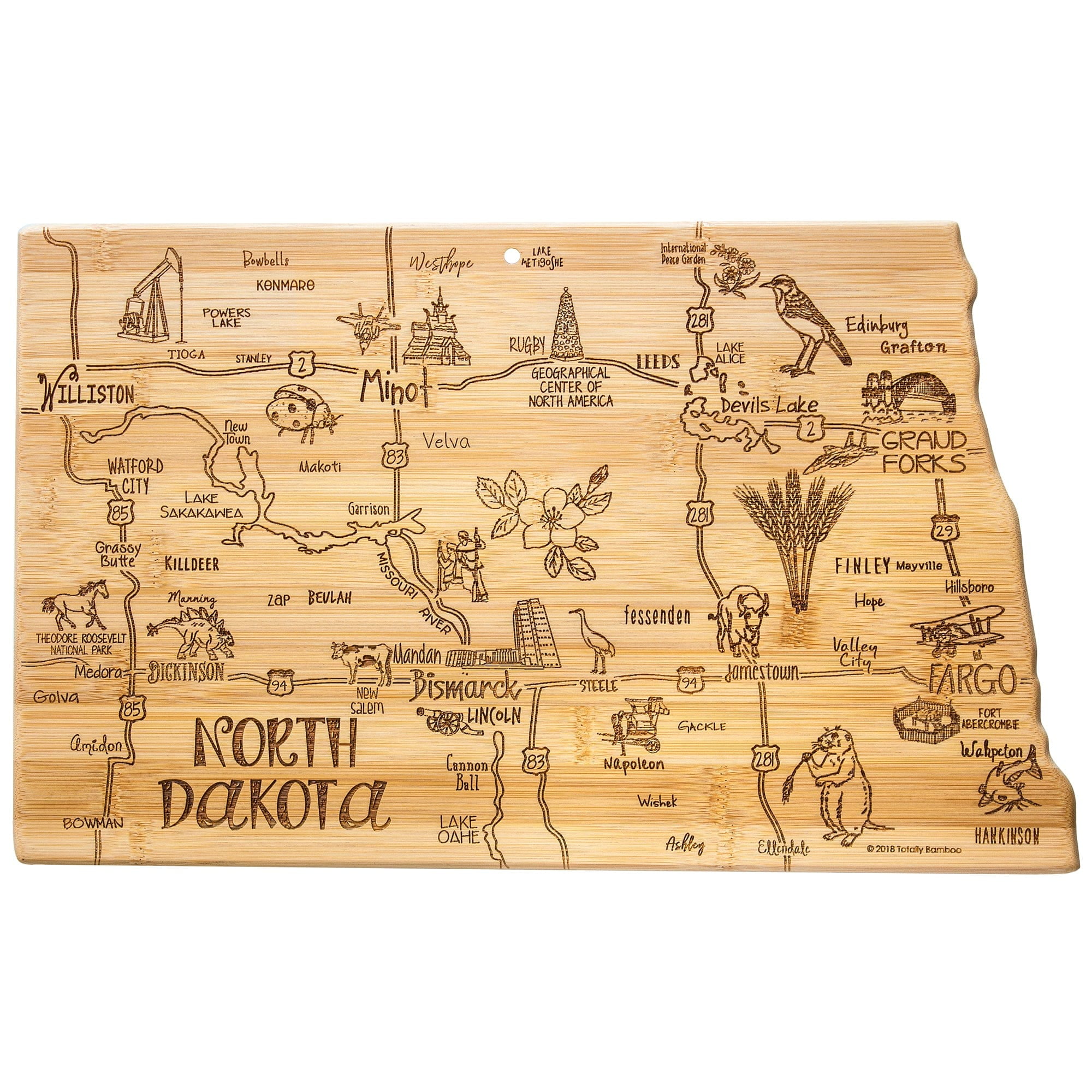 North Dakota Bamboo State Shaped Serving and Cutting Board
