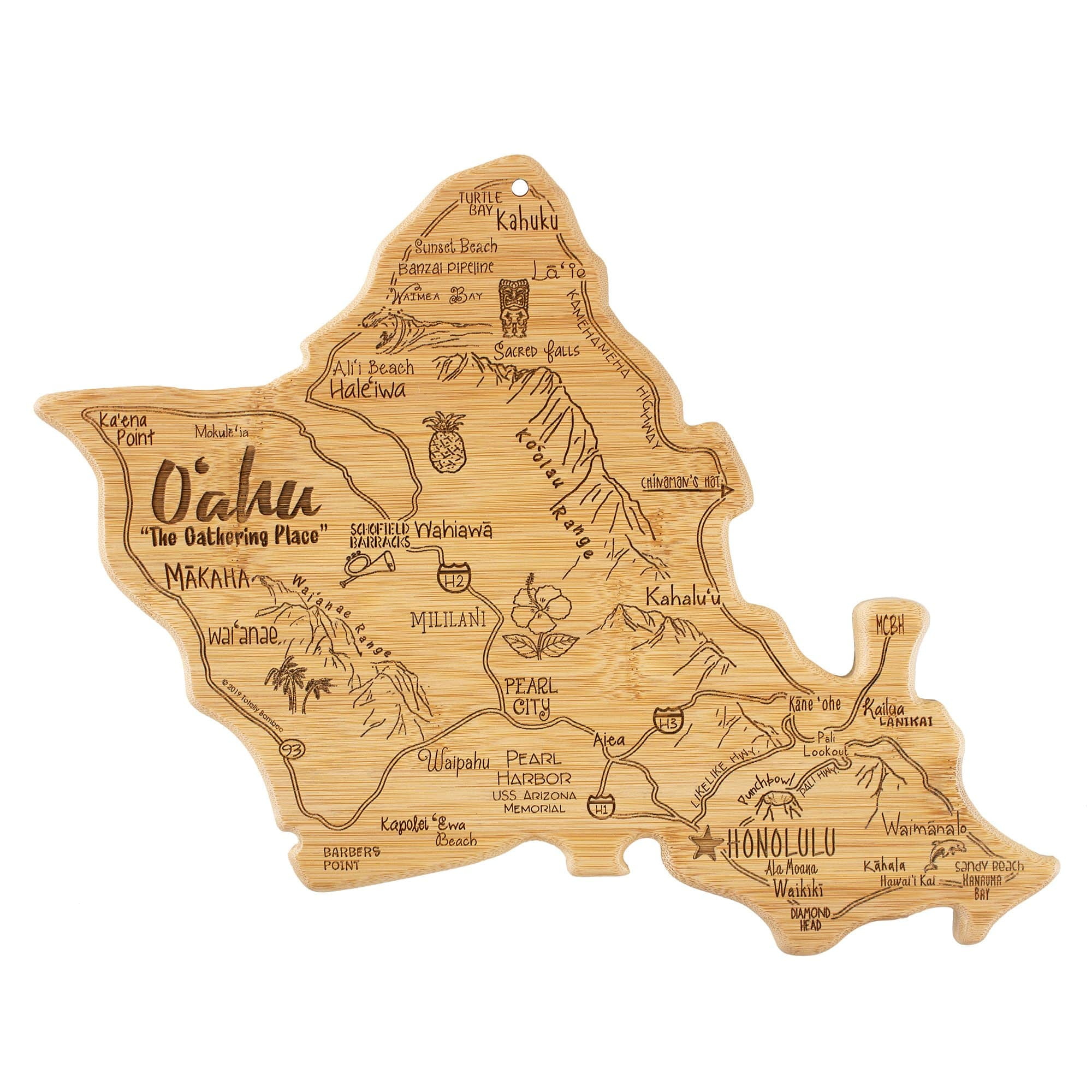 Totally Bamboo Destination Oahu Serving and Cutting Board, Includes Hang Tie for Wall Display