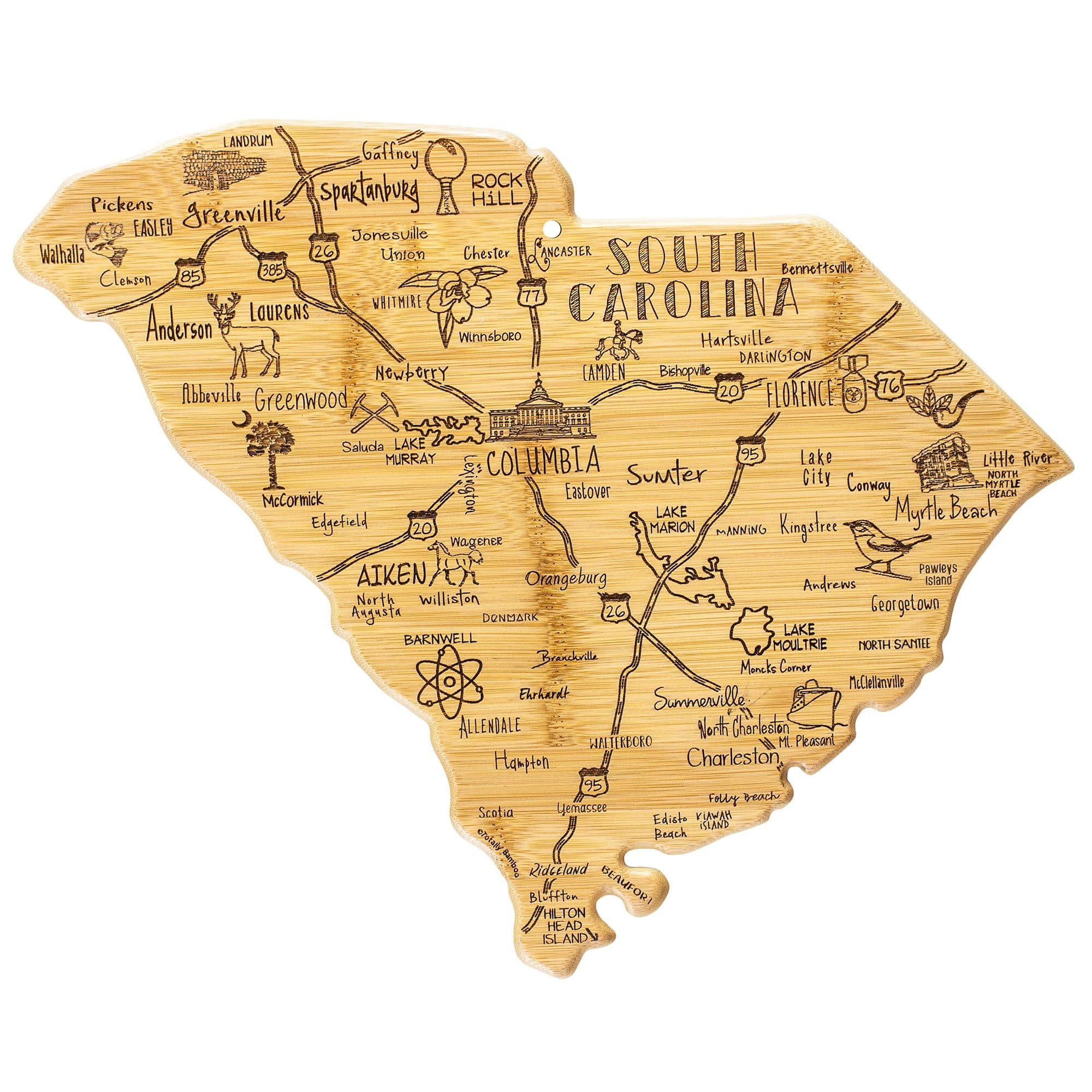South Carolina Bamboo State Shaped Serving and Cutting Board