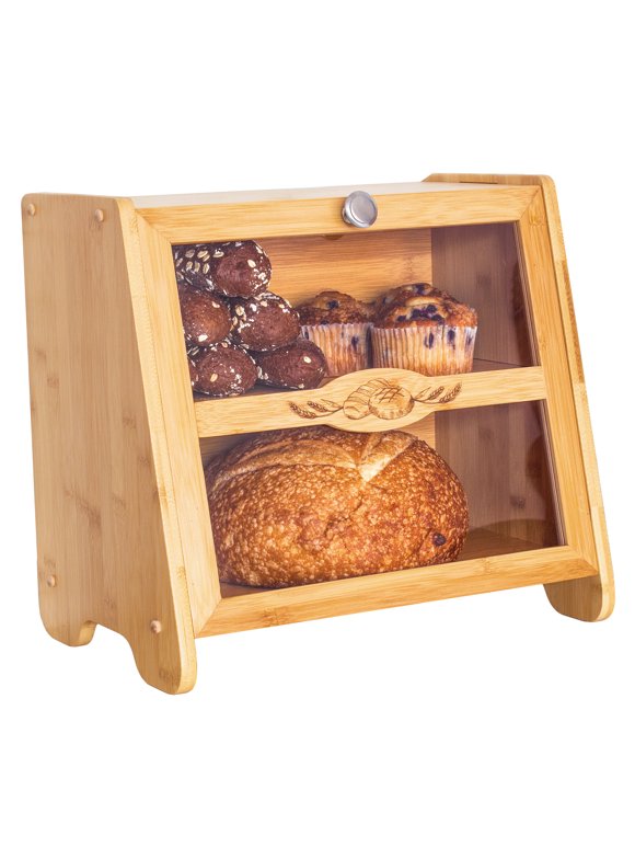 Totally Bamboo Double Layer Farmhouse Style Bamboo Bread Box with Window