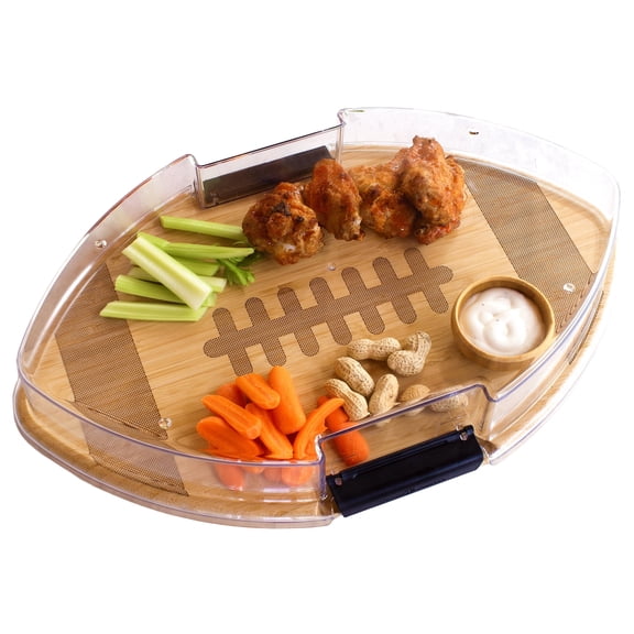 Totally Bamboo Flip, Serve & Store Football Charcuterie Board with Lid Reversible Cutting Board with Juice Groove & Serving Tray, Locking Travel Lid Cover, 16.8 x 10.6 Inches