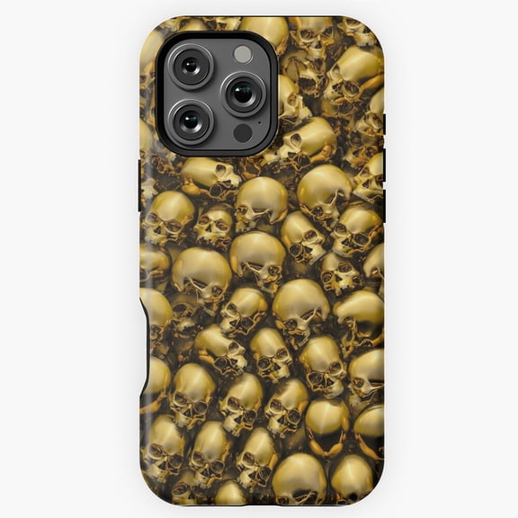 Totally Gothic Abstract Skeletons Horror Pattern Gold Phone Case for iPhone 16 15 14 13 12 11 Pro Max M5904070