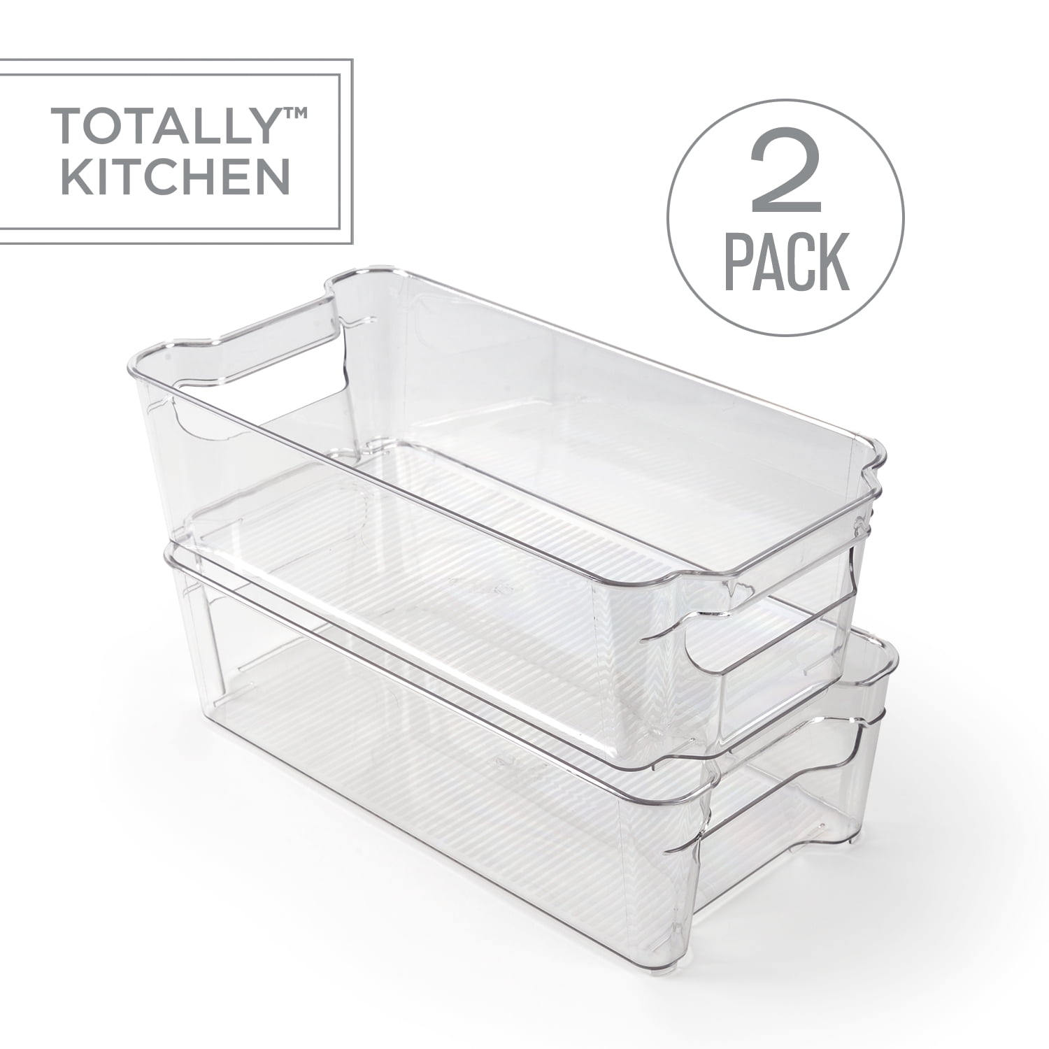 Oggi Set Of 2 Clear Storage Bins With Handles – 11.75 X 6.75 X 4.25 Inches, BPA-Free For Fridge, Pantry, Kitchen Organization
