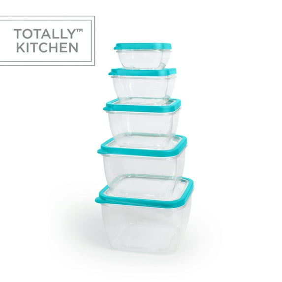Totally Kitchen Square Food Containers | Microwave Safe & BPA Free | Thick, Durable & Leak Resistant | Teal, Set of 5 (10 Pieces Total)