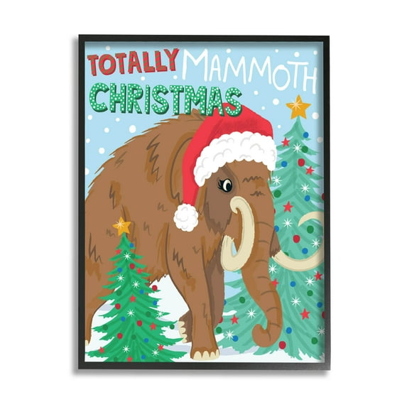Totally Mammoth Christmas Scene Holiday Graphic Art Black Framed Art Print Wall Art