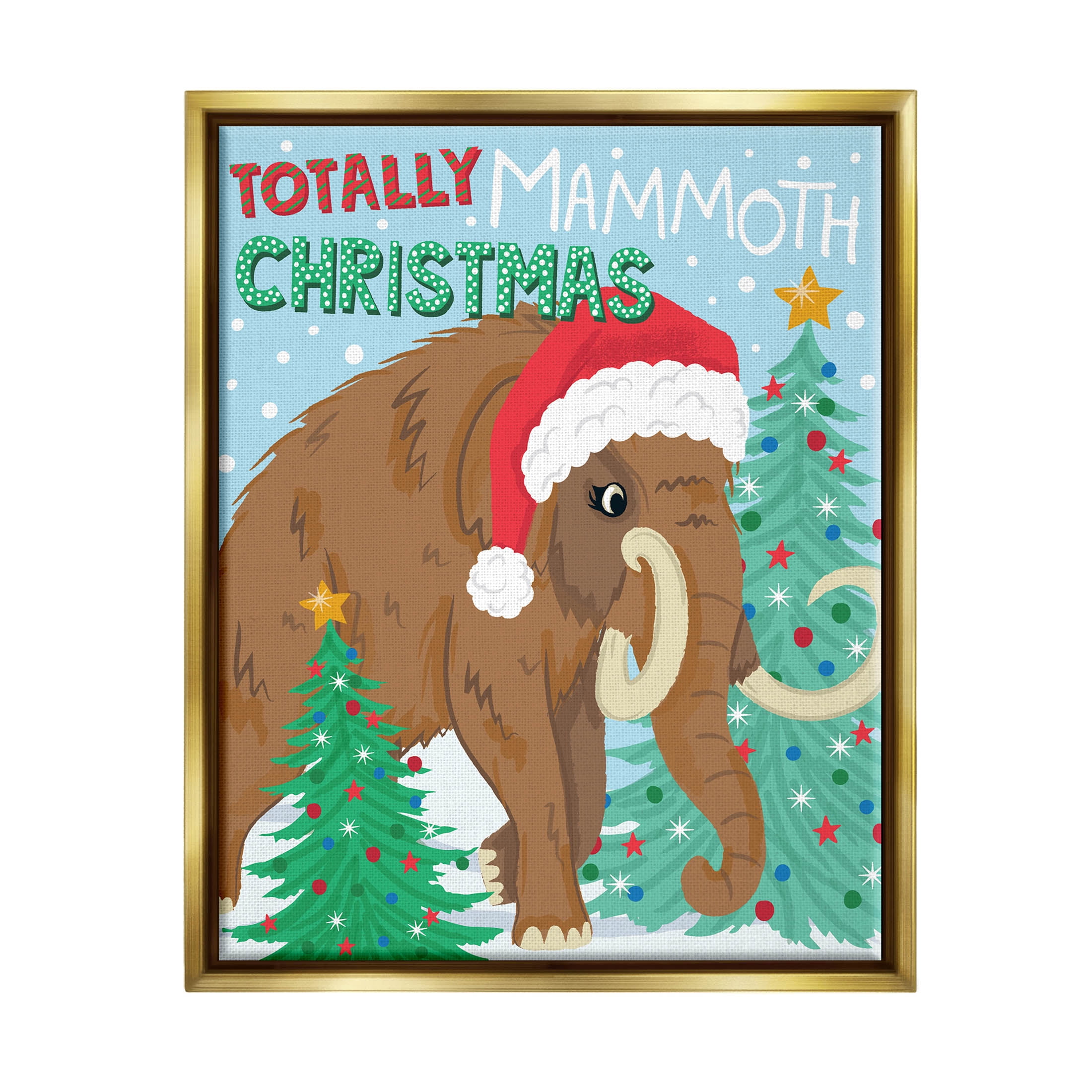 Totally Mammoth Christmas Scene Holiday Graphic Art Metallic Gold Framed Art Print Wall Art