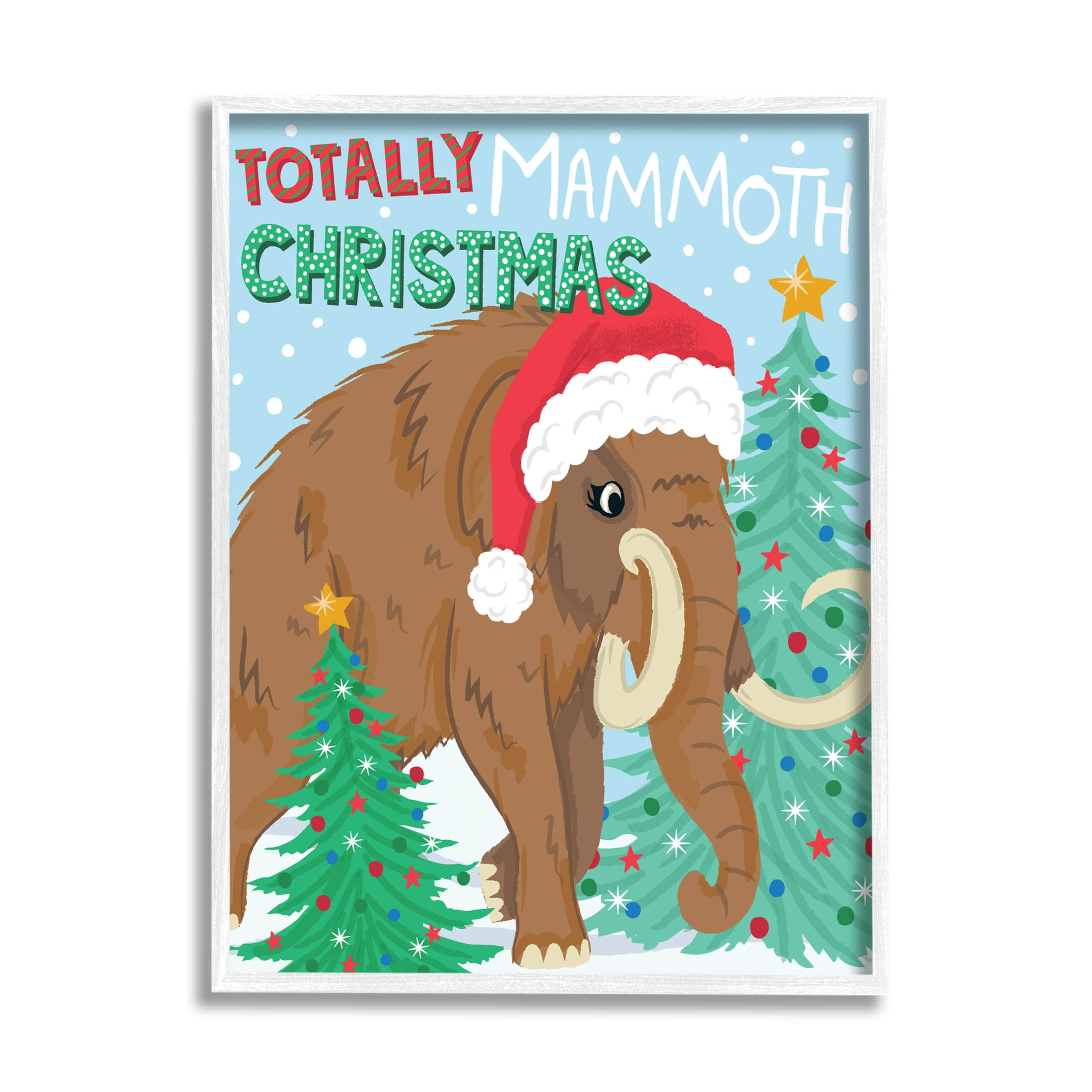 Totally Mammoth Christmas Scene Holiday Graphic Art White Framed Art Print Wall Art