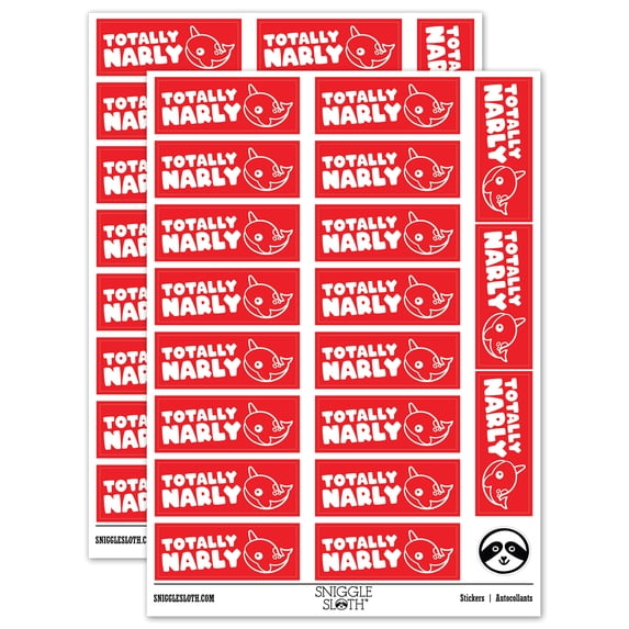 Totally Narly Narwhal Gnarly Good Awesome Teacher Student School Sticker Set - Red - Gloss Finish - 2.00" Large